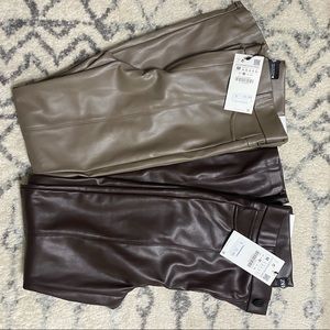 Zara faux leather leggings I. Taupe and chocolate